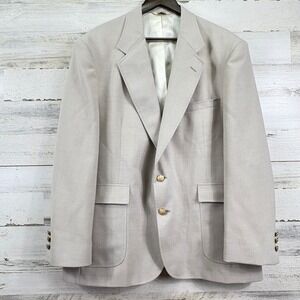 Stuart Hughes 46R Blazer‎ Beige Hopsack Gold Crest Button Sport Coat USA Made